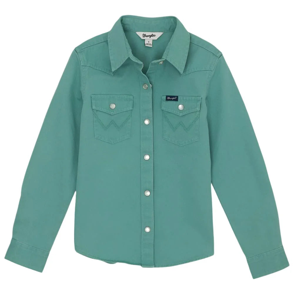 Wrangler Girl’s Teal Long-sleeve Pearl Snap