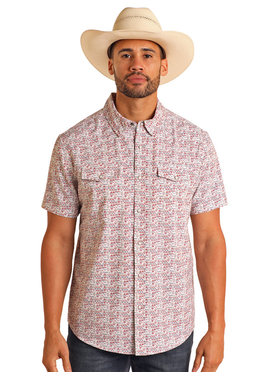 Panhandle Men’s Red Geo Pearl-Snap