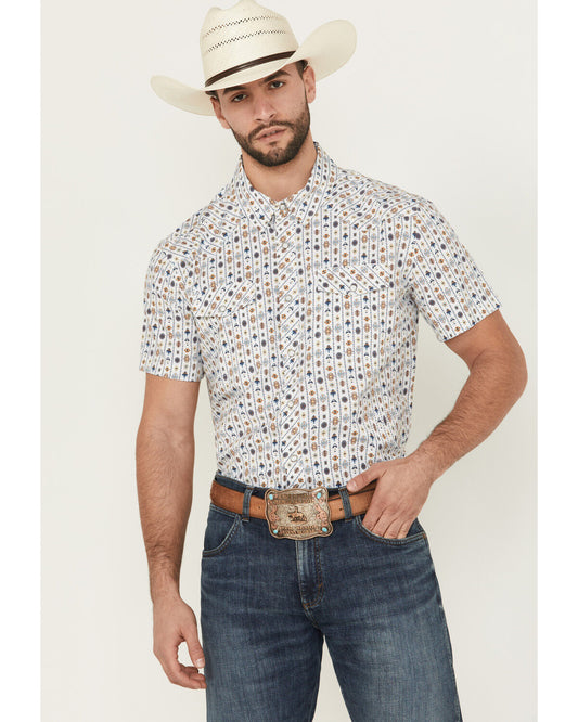 Panhandle Men's White Tribal SS Pearl-Snap