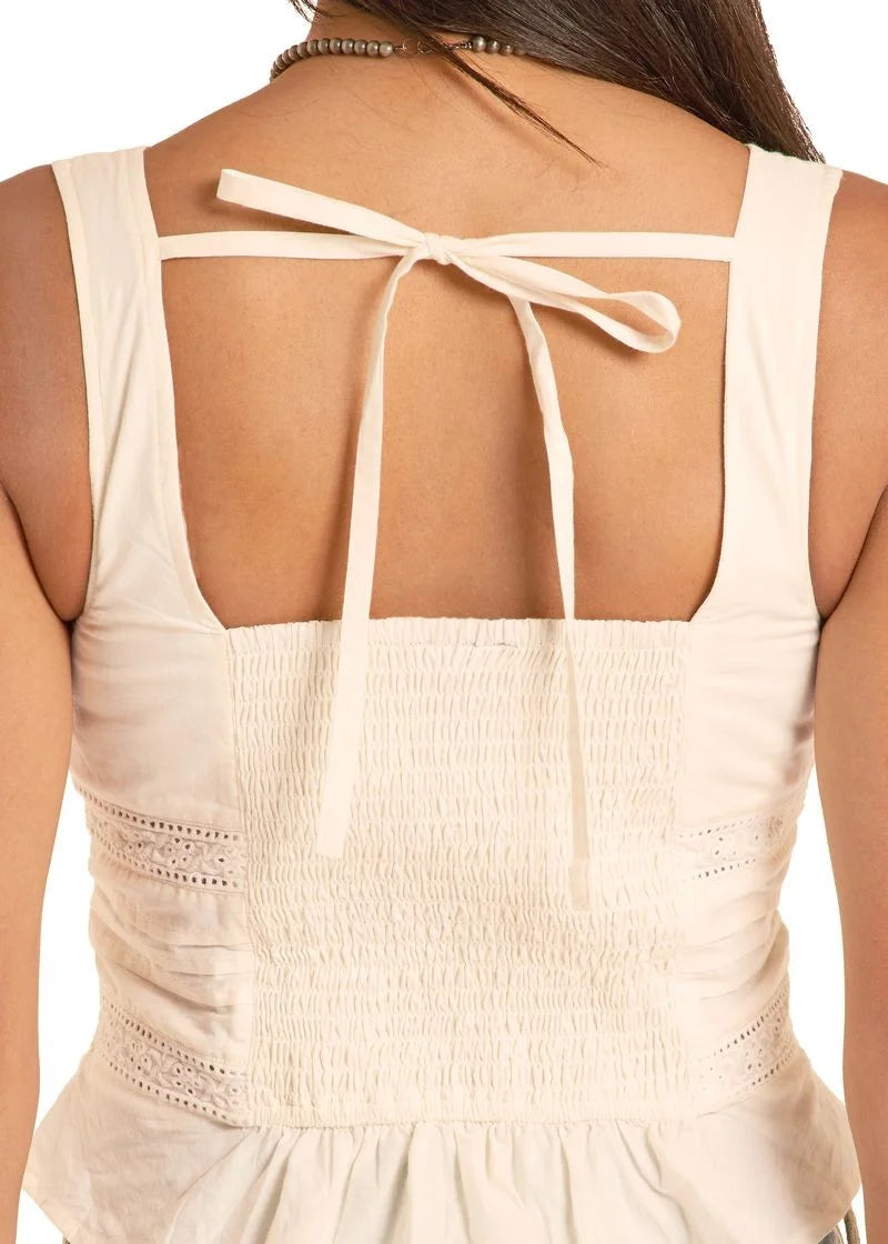 Rock&Roll BW20T08773 Women's Eyelet Inset Tank Natural