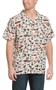 CINCH Men's White & Colorful Rodeo Road Print Short Sleeve Camp Shirt