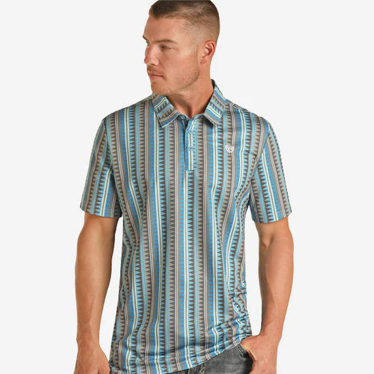 Rock&Roll Denim Aztec Stripe Polo - Blue