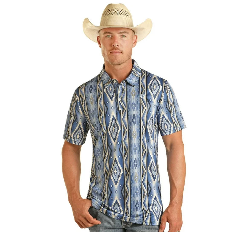 Rock&Roll Denim Printed Aztec Polo - Blue