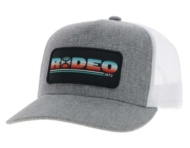 "RODEO" HAT GREY/WHITE W/SERAPE & BLACK PATCH
