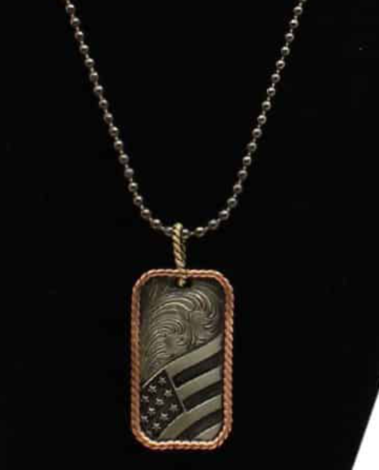 Tooled American Flag Silver Necklace
