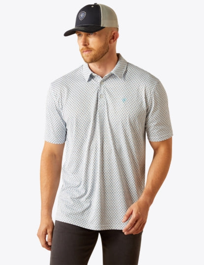Ariat Men's All Over Print SS Polo- White
