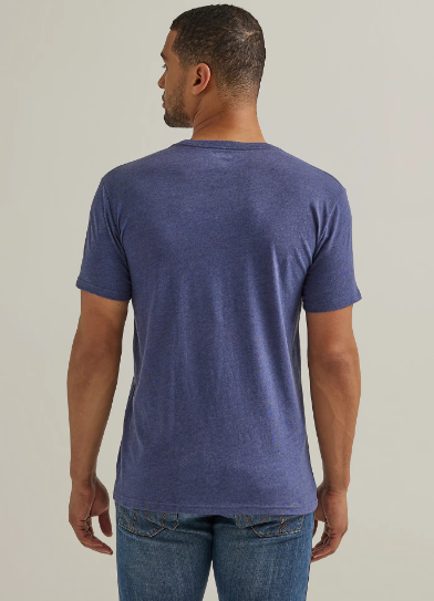 Wrangler Men's Denim Blue & Tangerine Sunrise Logo Graphic Short Sleeve T-Shirt
