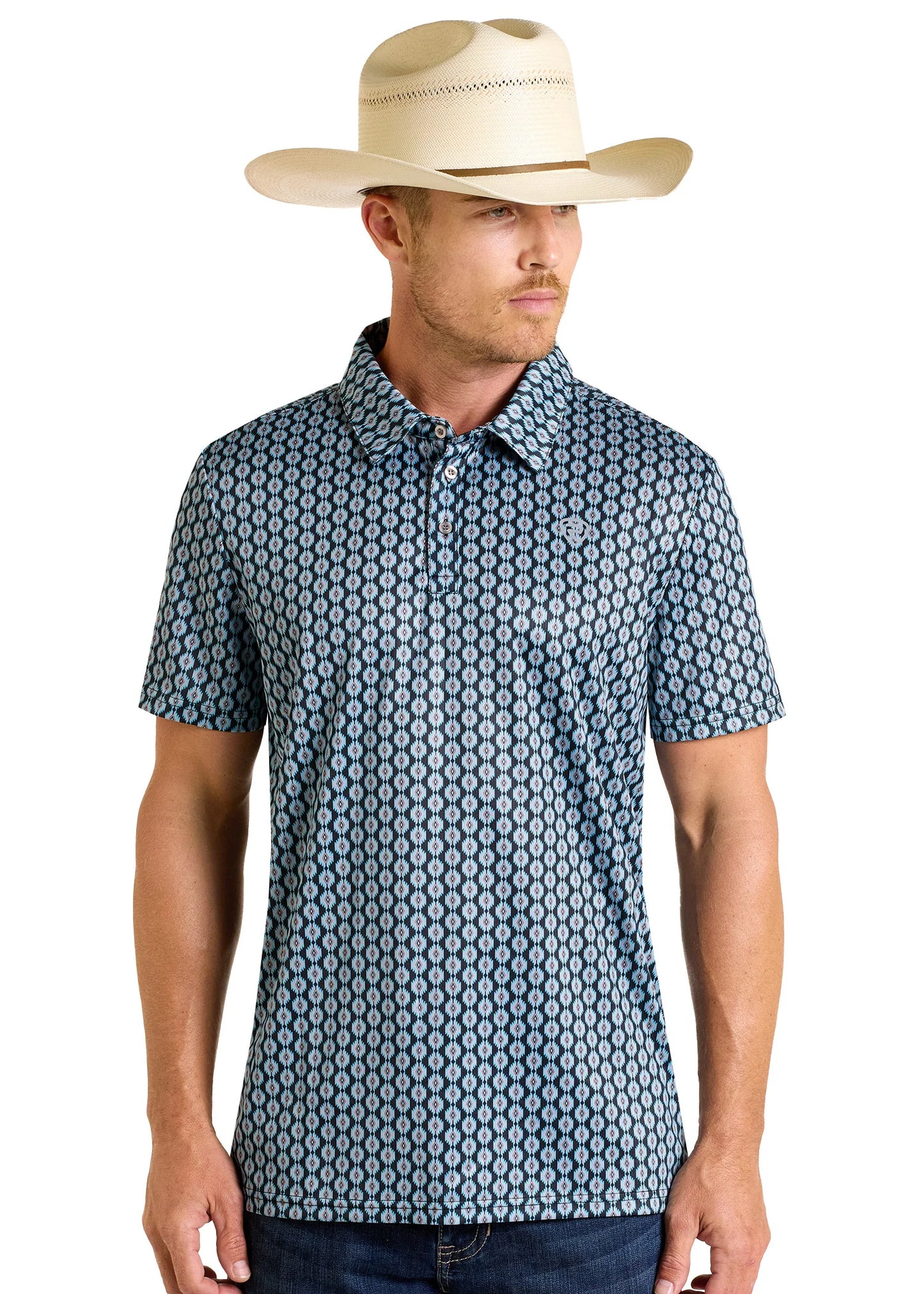 Rock&Roll Denim Aztec Printed Polo - Black