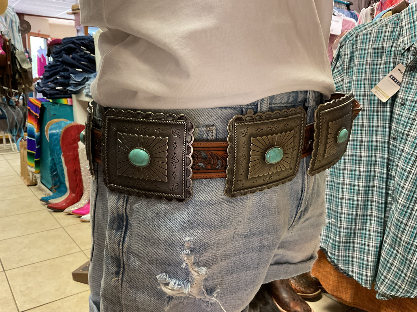 Rodeo Girl Brown Concho Belt with Turquoise