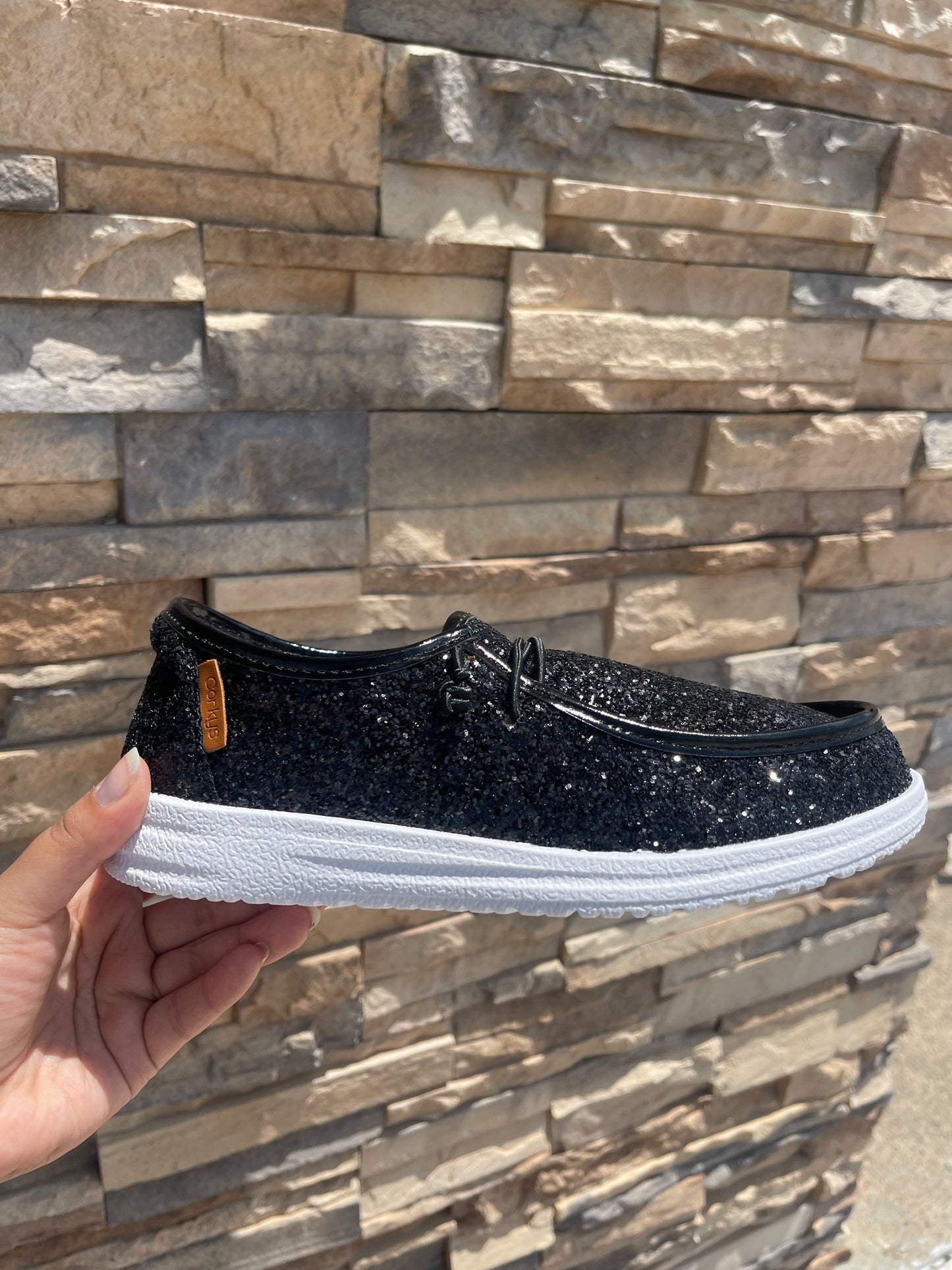 Black Glitter Slip-ons