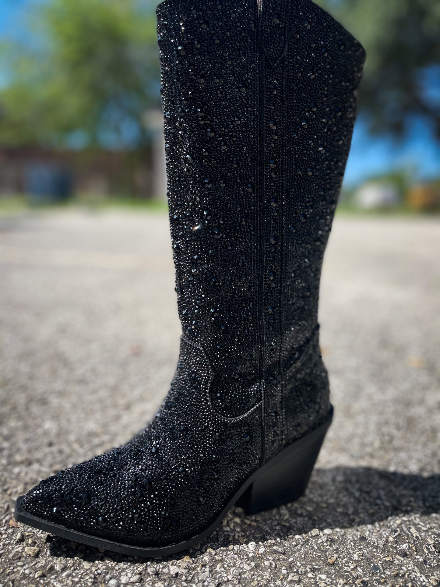 Black Rhinestone Boots