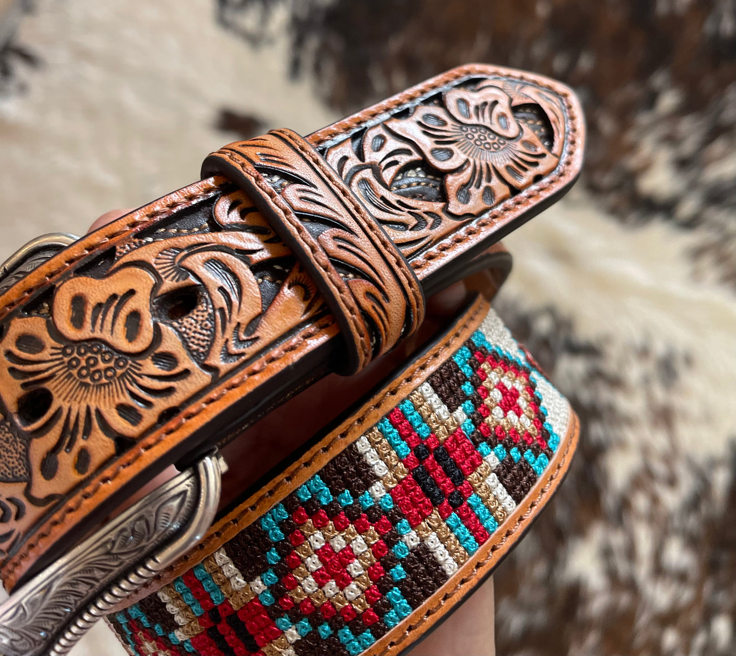 Men's 3D Hand Tooled Aztec Diamond Belt