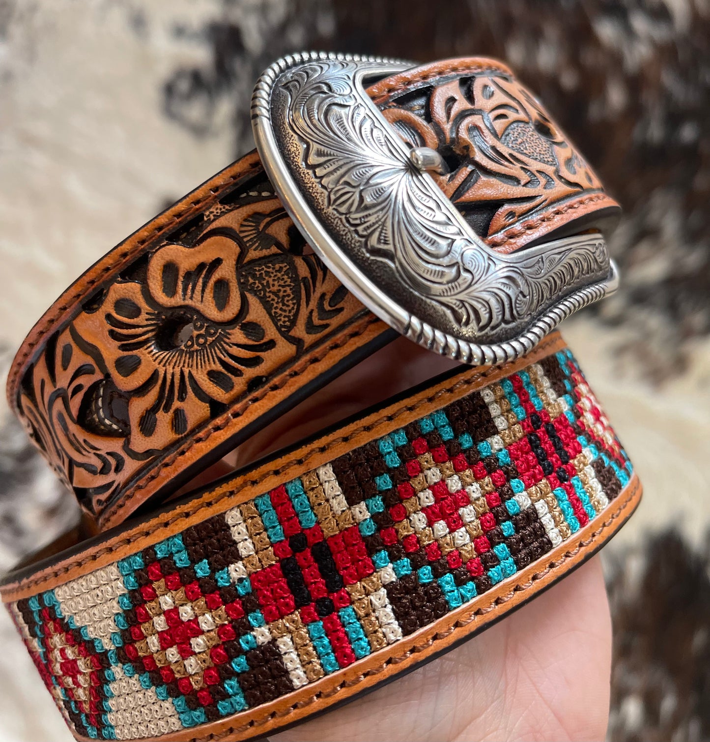 Men's 3D Hand Tooled Aztec Diamond Belt