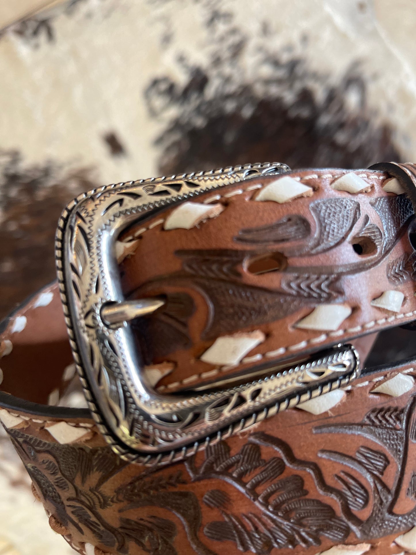 Nocona Men's Hand Tooled Flowered Lace Belt