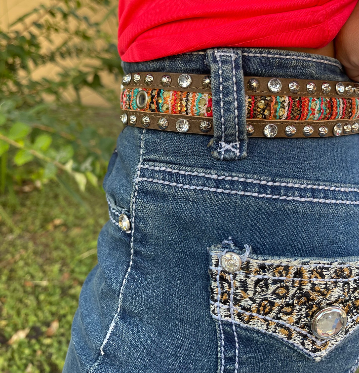 Girls Multi Colored Lace Belt with Studs