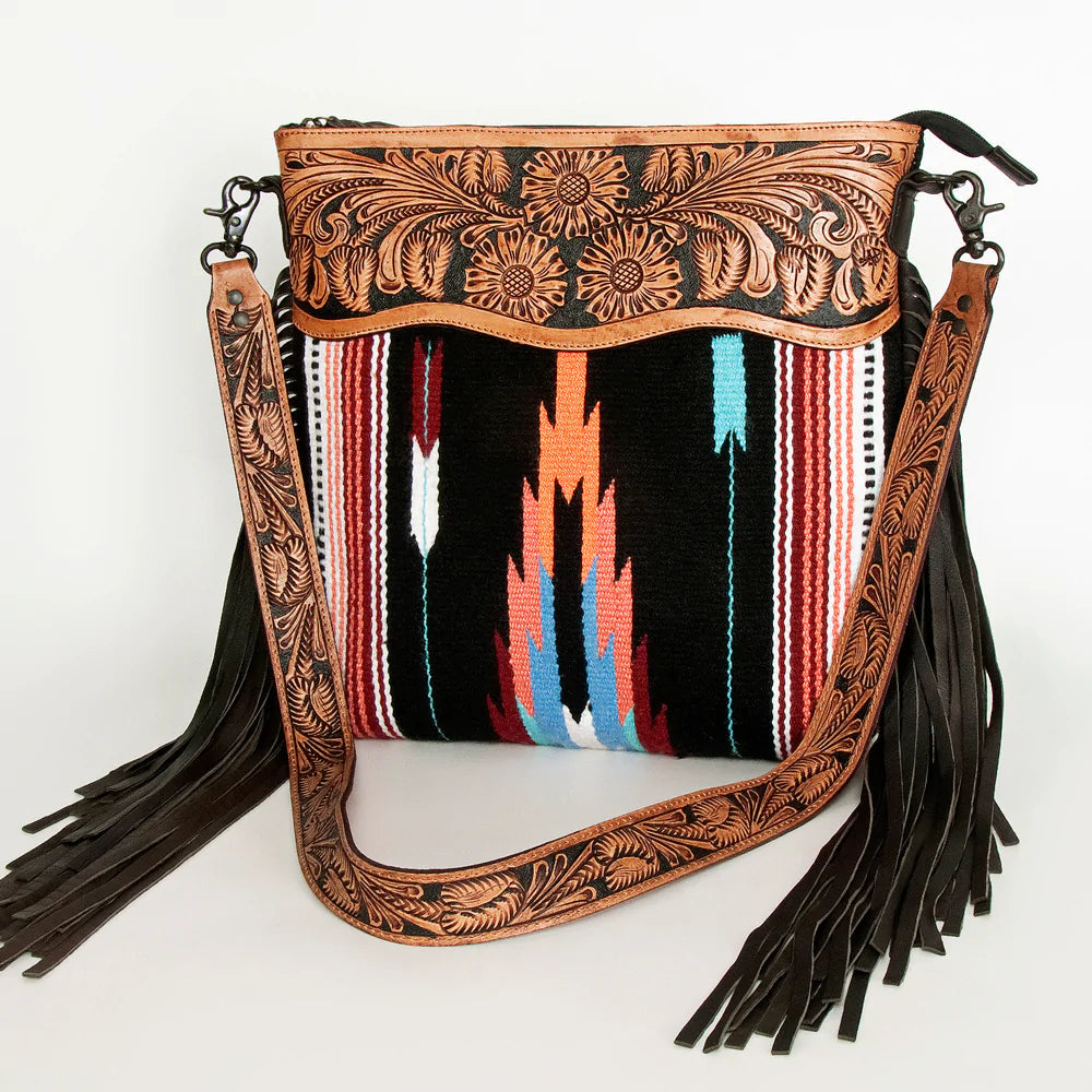 American Darling Black/ Orange Fringe Crossbody