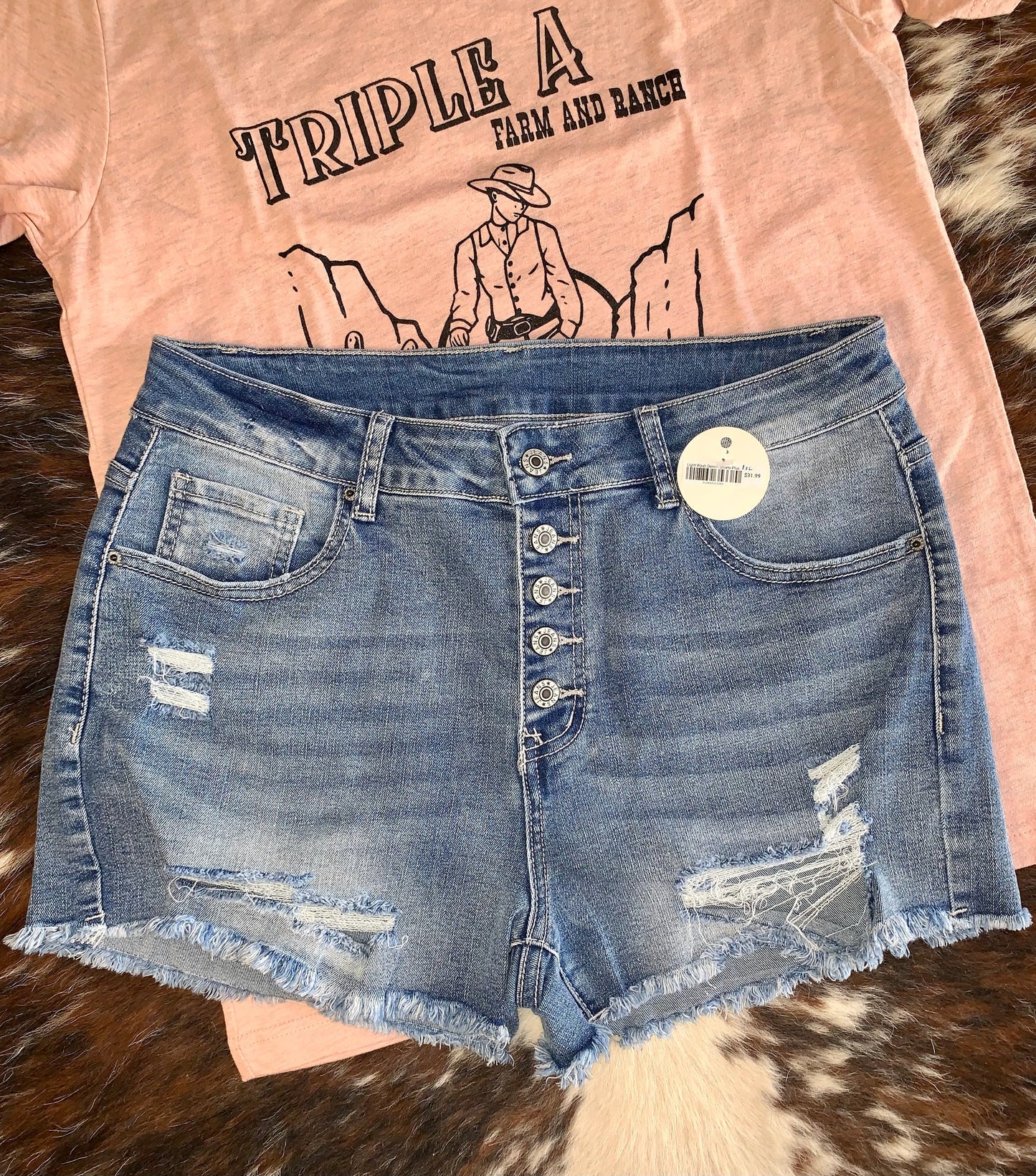Light Wash Denim Shorts-Plus Size