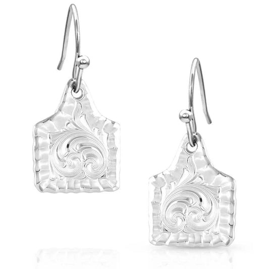 Silver Ear Tag Earrings