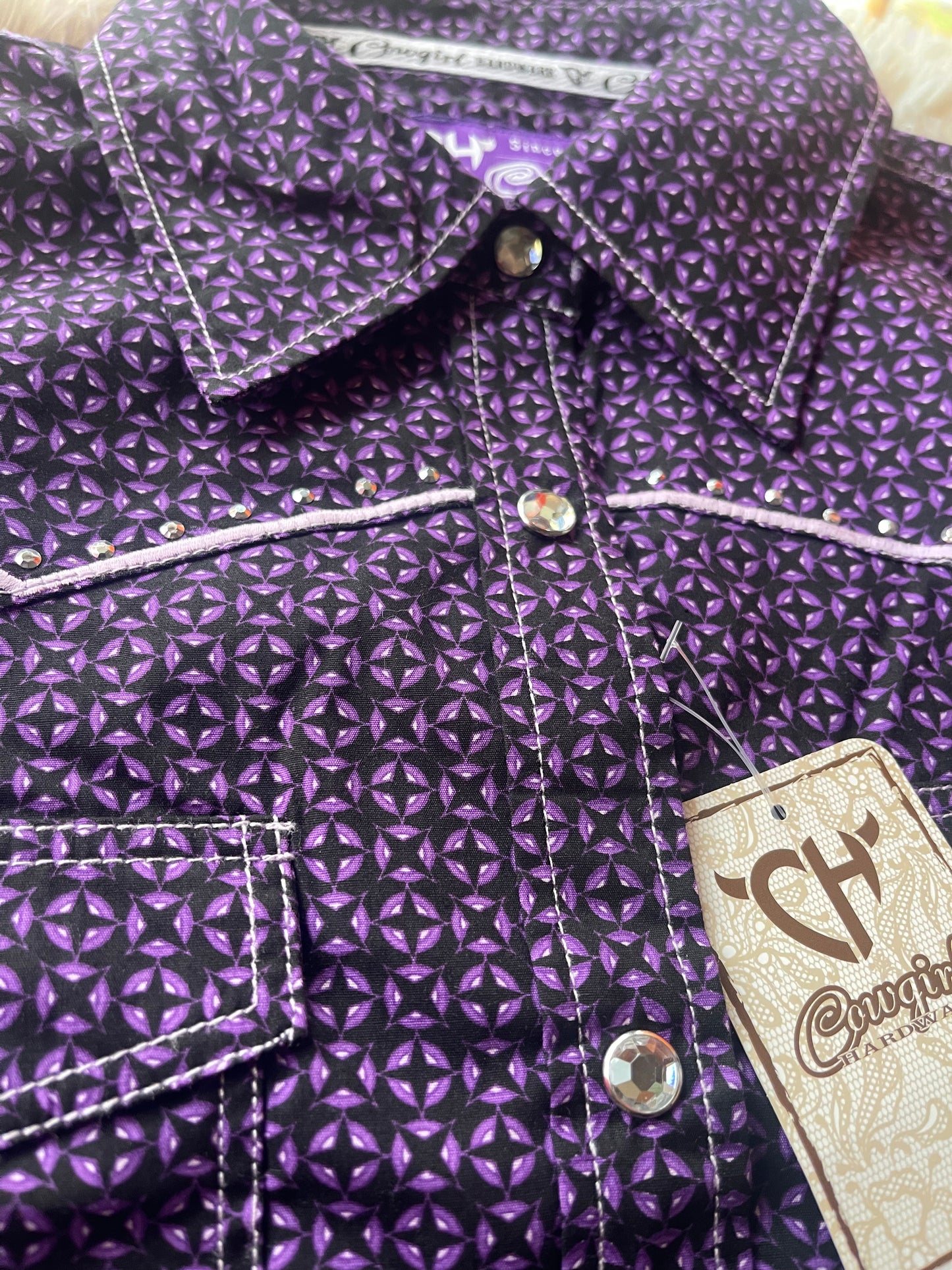 Womens Circle Star L/S Purple Print