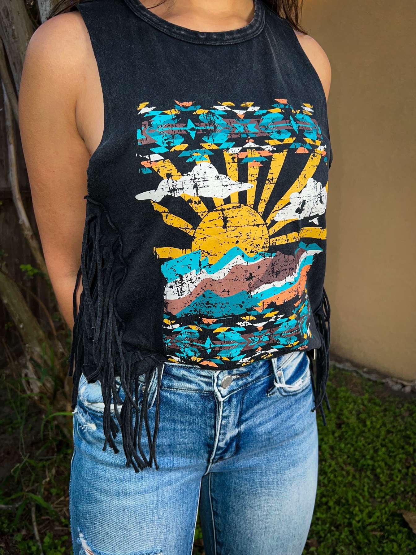 Sunrise Fringe Cutoff Tee
