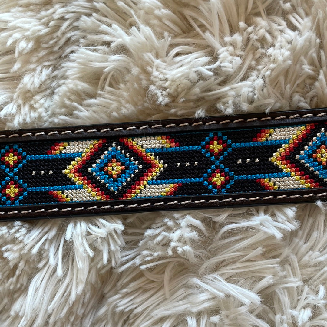 Men's Embroidered Black Aztec Belt