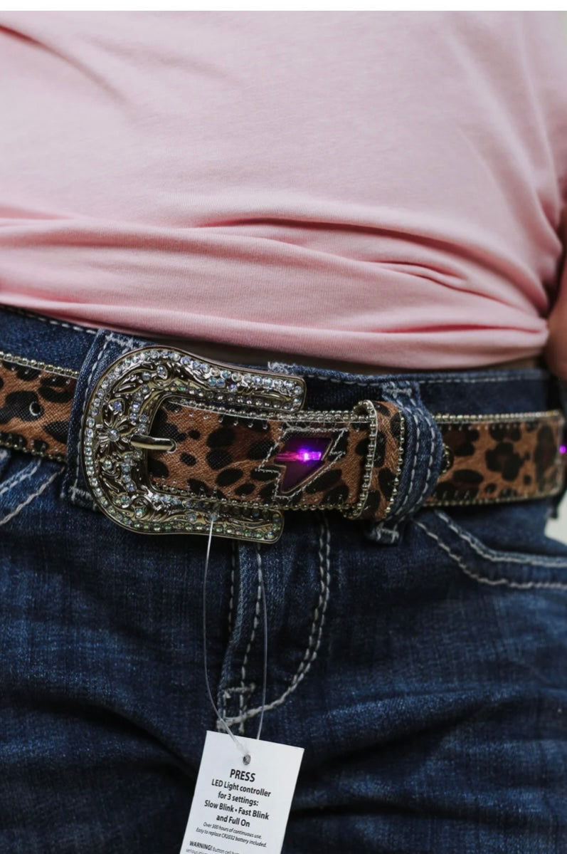 Youth Leopard Lightning Bolt Belt