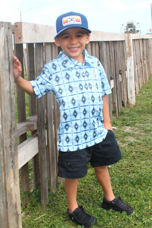 Rock & Roll Boys Aztec Polo- Baby Blue