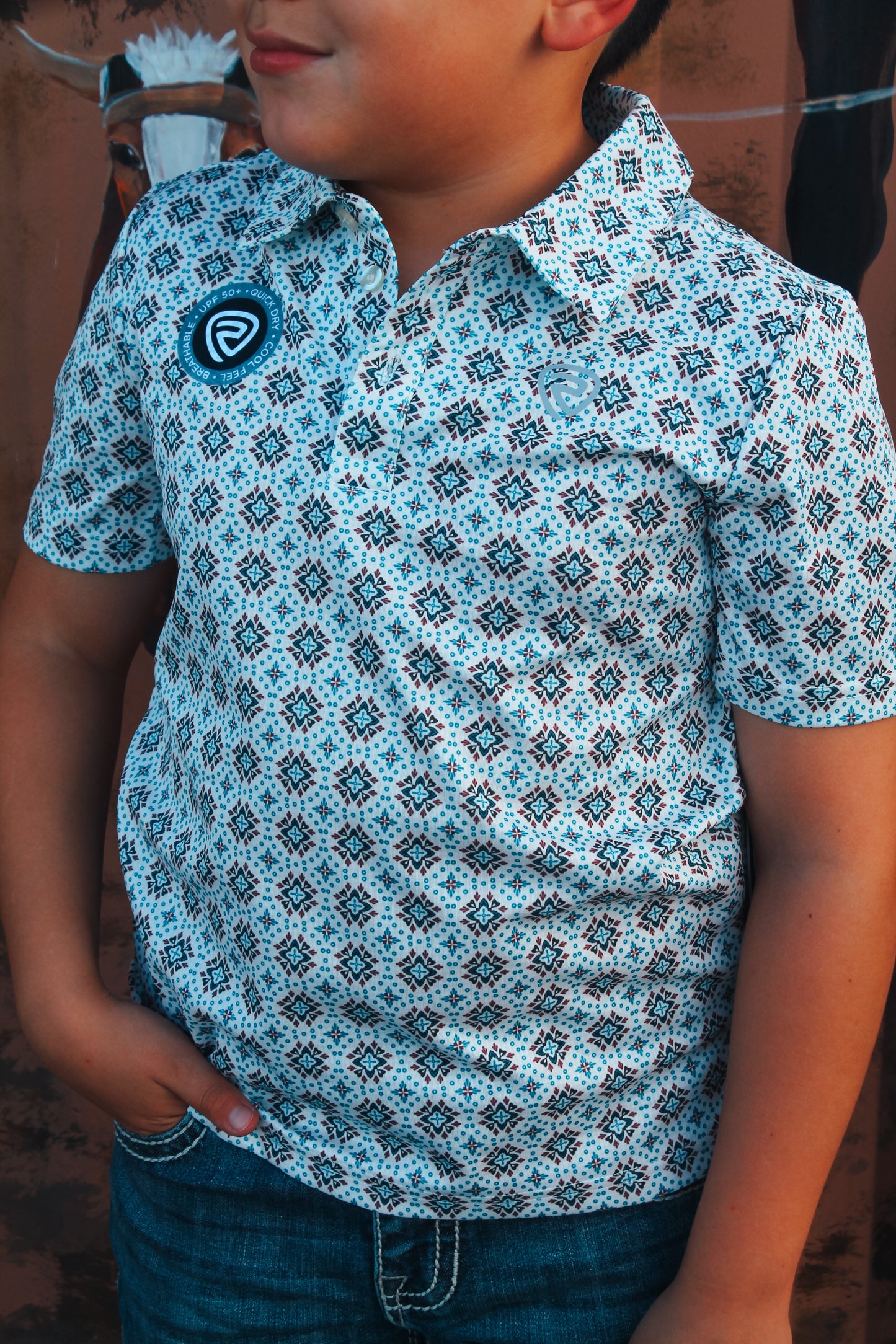 Boy’s Rock&Roll Beige Medallion Polo