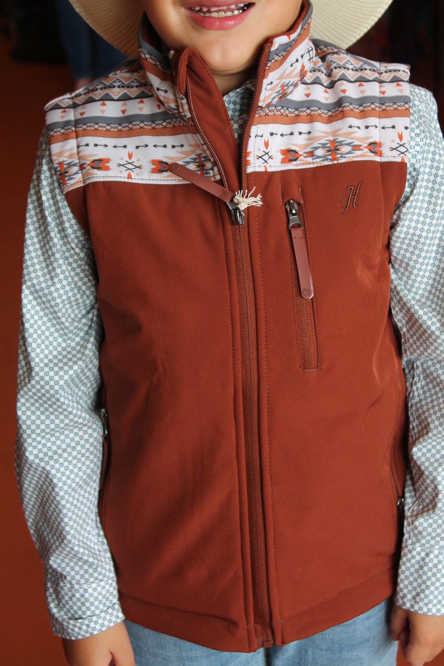 Hooey Youth Aztec Rust Vest