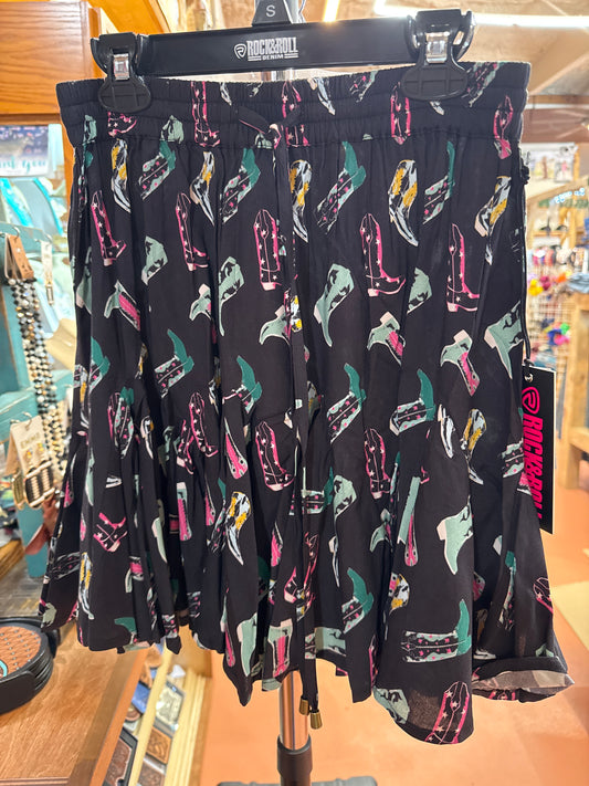 R&R Boot Print Godet Skirt