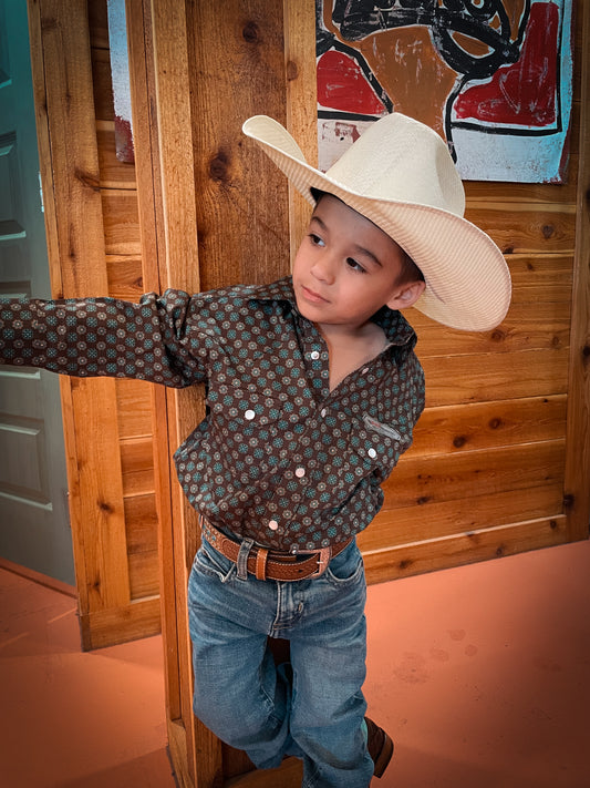Boy's R&R Brown Geo Pearlsnap
