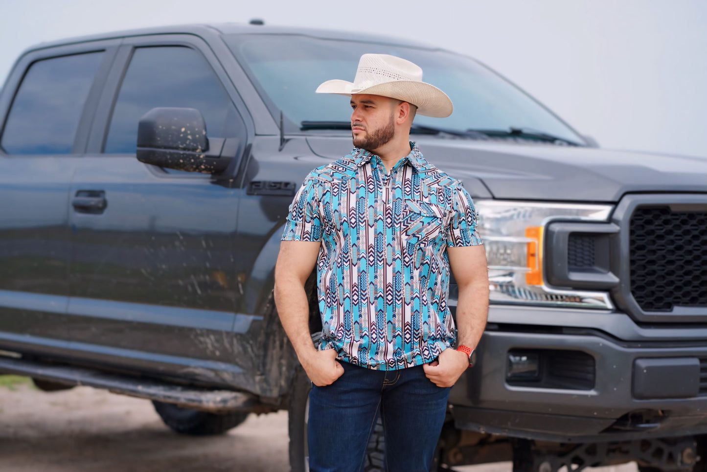 R&R Sea Blue Aztec Polo