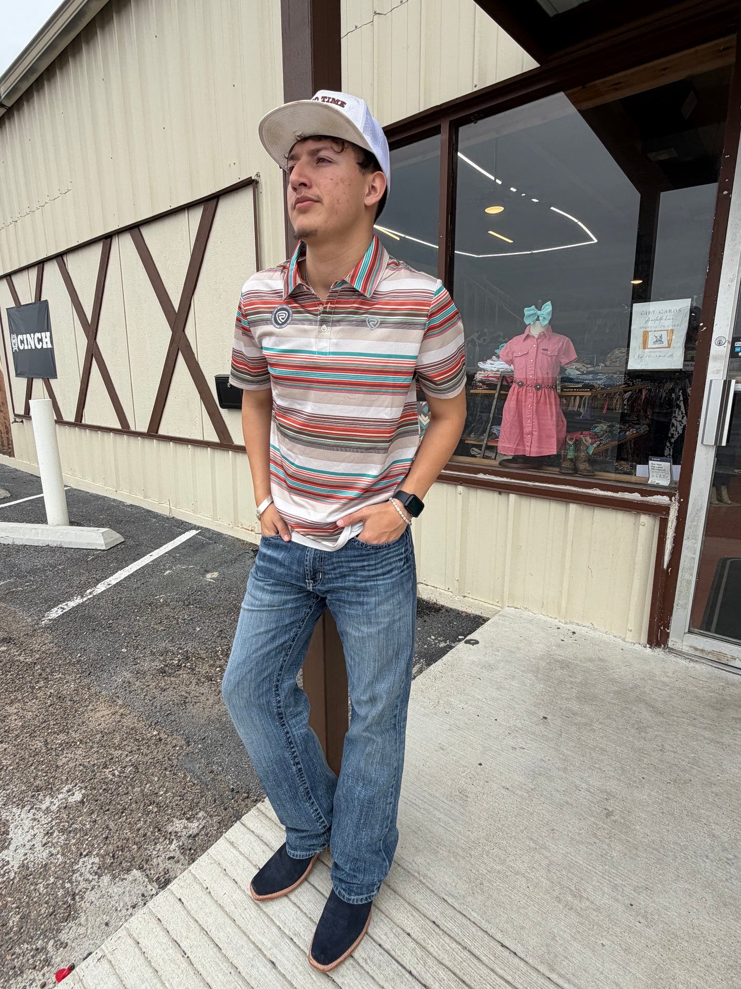 ROCK & ROLLL MEN’S SERAPE STRIPE PRINTED TAN POLO