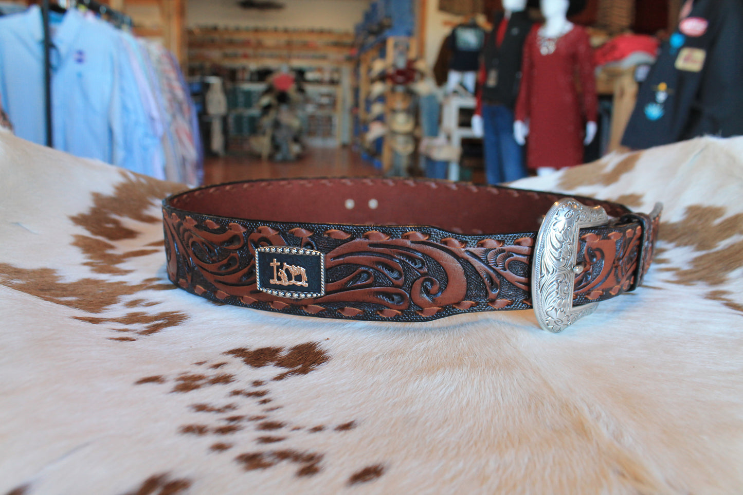 3D Western Belt Mens Cowboy Prayer Conchos Tooled Scrolling