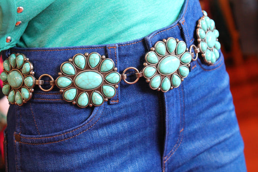 Turquoise Flower Concho Belt