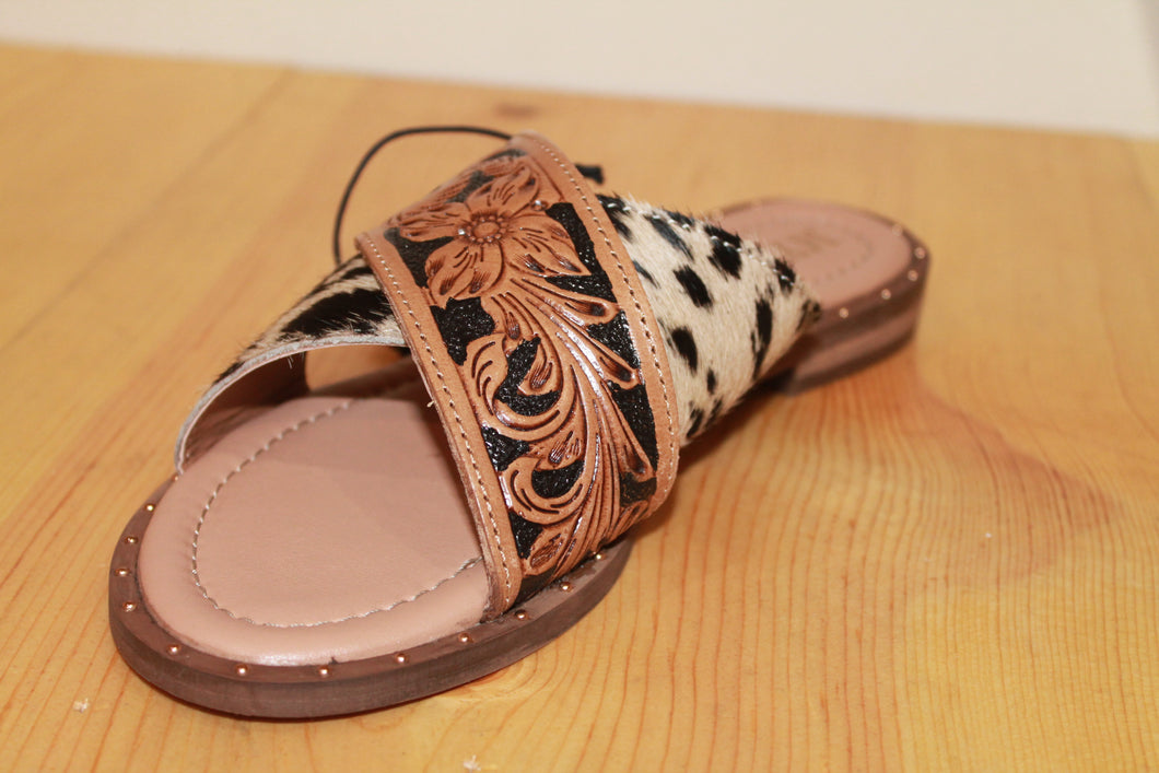 Cowhide & Tooled Sandals
