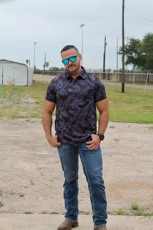 R&R Tropical Black Polo