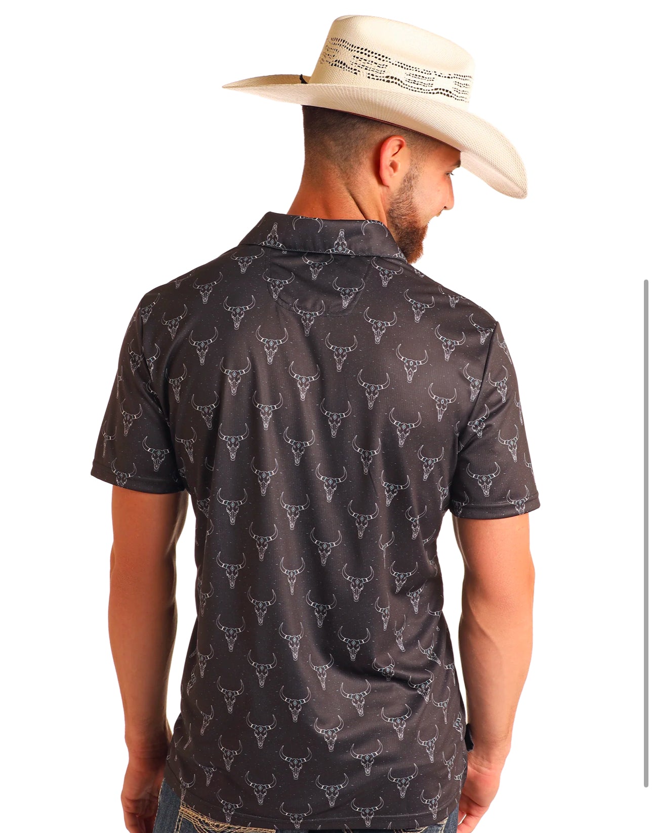 Rock&Roll Denim Longhorn Printed Polo - Black