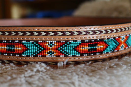 Men’s Turquoise Sunrise Tooled Tan Belt