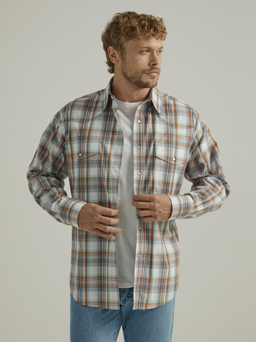 Wrangler Men's Brown Plaid Pearlsnap