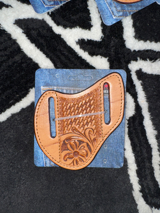 Western leather floral basket hand tool knife holder flat sheath ￼