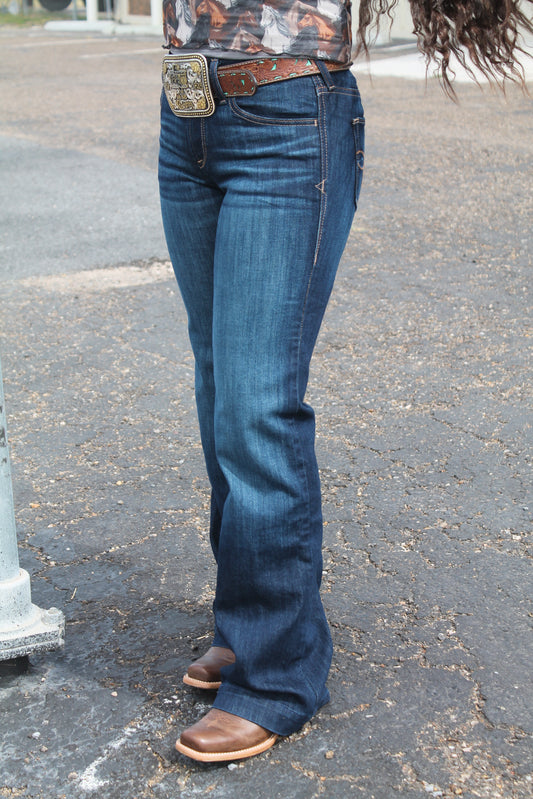 Rock&Roll Women's High Rise Dark Wash Trousers (Lea)