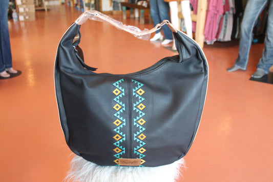 Wrangler Aztec Embroidered Large Hobo Bag- Black