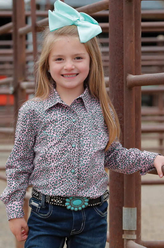Cinch Girls Pink/ Turquoise Leopard LS
