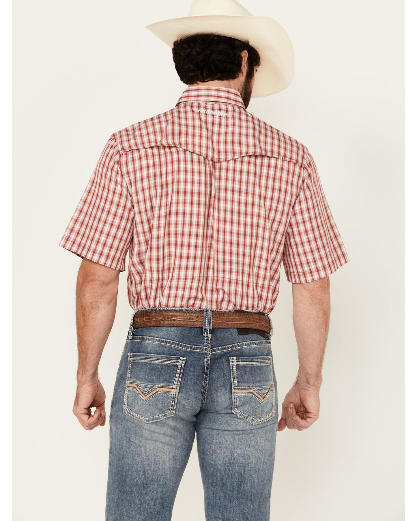 Wrangler Men’s Red Checkered SS Pearl Snap