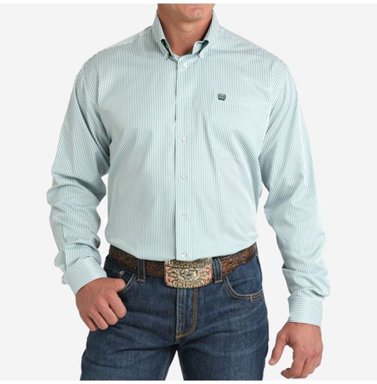 Cinch Men's Sage Stripped Long-sleeve