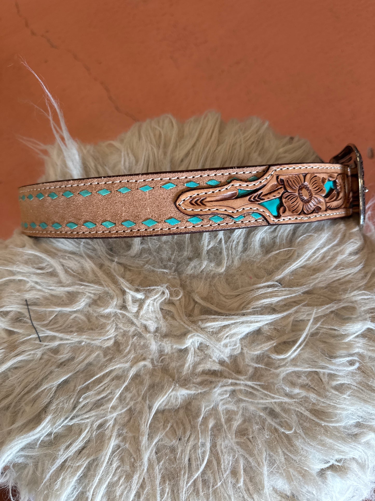 Challenger Men’s Tan & Turquoise Ruff Out Belt