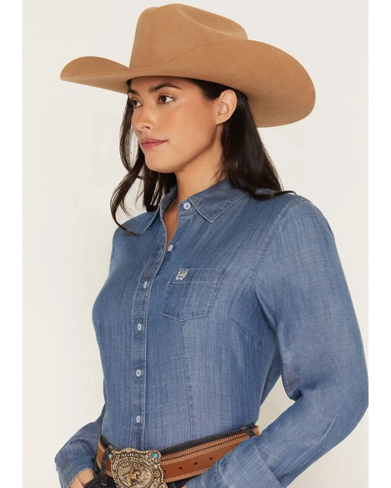 Cinch Women's Chambray Long Sleeve Button-Down Western Shirt 🤠