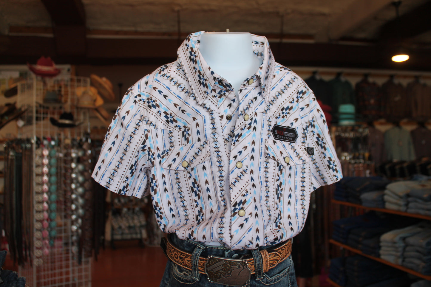 R&R Boy’s White/Blue Arrow SS Pearl-snap