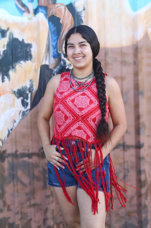 Women’s R&R Red Bandana Fringe Top